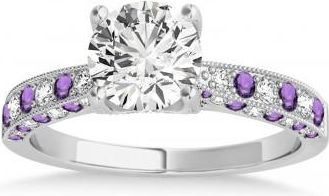 Allurez Alternating Diamond & Amethyst Engravable Engagement Ring in 14k White Gold (0.45ct)