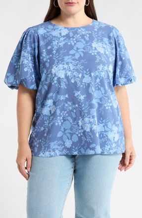 Sugarlips Borage Puff Sleeve Top in Tonal-Blue-Multi at Nordstrom, Size 1X