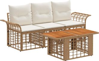 vidaXL Conjunto De Sof&aacute;s De Jard&iacute;n 4 Uds. Natural Y Crema Vidaxl