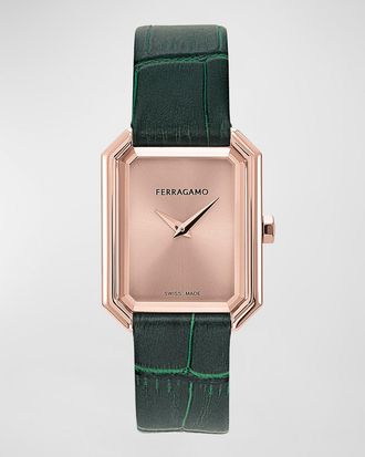 Ferragamo 26.5x33.5mm Ferragamo Crystal Watch with Calf Leather Strap