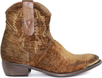 Zoe Velvet Leren Borduurwerk Stijl - Dames - Cowboylaarzen - Bruin - 37 EU - Schoenen