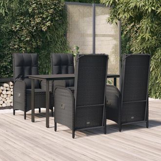 vidaXL Set De Muebles Jard&iacute;n 5 Pzas Con Cojines Rat&aacute;n Sint&eacute;tico Negro Vidaxl