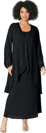 Roaman's Plus Size 2 Piece Long Sleeve Beaded Georgette Gown Set With Detachable Jacket in Black at Nordstrom, Size 42