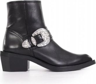 Ras Takkin Laarsjes met Gesp en Strass - Dames - Cowboylaarzen - Zwart - 37 EU - Leer - Schoenen