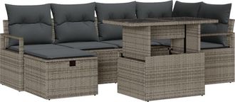 vidaXL Garden Sofa Set with Cushion 7 pcs Grey Poly rattan Vidaxl