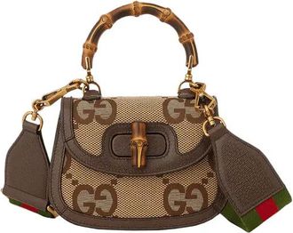 Gucci Bamboo 1947 Top Handle Bag Jumbo Gg Canvas Brown Canvas Bag (Pre-Owned)