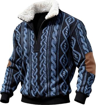 Generic Quarter Zip Jumper Men Work Regular Fit Winter Warm 1/4 Zip Jumper Vintage Knitted Sweaters UK Casual Pullover Fleece Lined Thermal Sweatshirts Knitwe