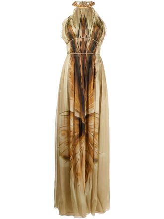 Alberta Ferretti Abito lungo Fluid Butterfly - Toni neutri