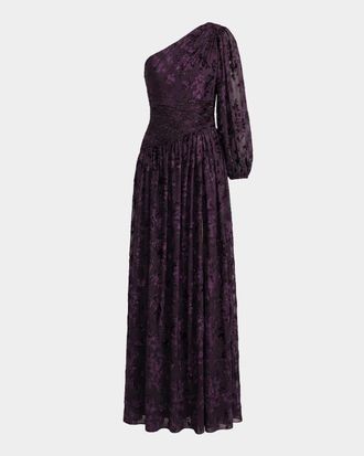 Mac Duggal One-Shoulder Burnout Velvet Gown