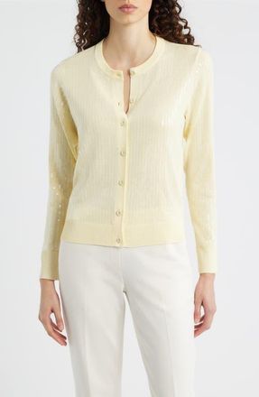 Anne Klein Clear Sequin Cardigan in Whisper Yellow at Nordstrom, Size Large