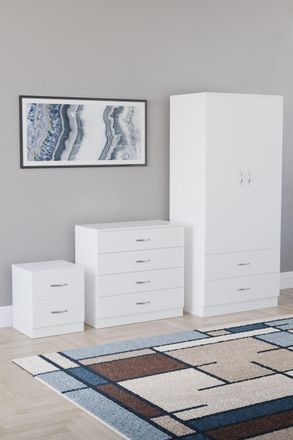 Home Discount Vida Designs Riano 3-Piece Set with 2-Drawer Bedside Chest & Wardrobe in White