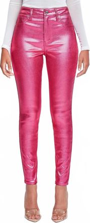 YMI Womens High Rise Skinny Leg Metallic Pants In Pink