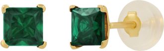 MAX + STONE 14k Yellow or White Gold 4mm Square Princess Cut Gemstone Stud Earrings