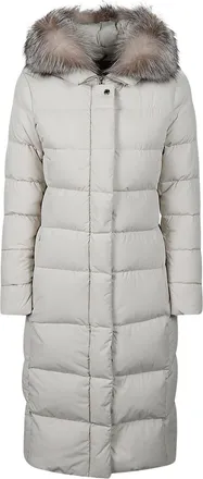 Moorer Hooded Padded Coat with Multi-Toned Fur Trim
