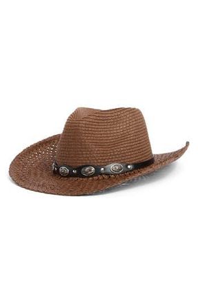 Vince Camuto Concho Trim Cowgirl Hat in Brown at Nordstrom Rack