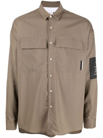 low brand logo-patch sleeve detail shirt - men - Virgin Wool - 2 - Green
