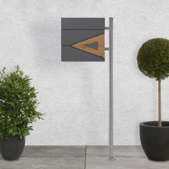 ML Design Ecd Germany Buz&oacute;n De Pie Con Compartimento Para Peri&oacute;dicos Con Soporte Plateado 120 Cm, Estilo Moderno, Con Tri&aacute;ngulo De Madera, De Acero Inoxidable R