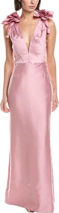 Marchesa Sleeveless Deep V-Neck Silk-Blend Mikado Gown