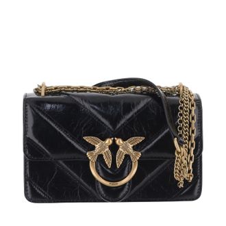 Pinko Glossy Black Chevron Leather Shoulder Bag