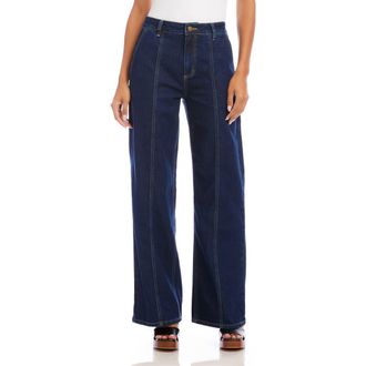Karen Kane Seam Detail High Waist Wide Leg Trouser Jeans in Indigo at Nordstrom, Size 12