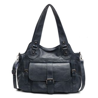 Generic Women Solid Color PU Crossbody Bag Tote Bag Large Capacity for Daily Use(Blue) (Blue)