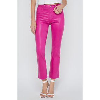 L'agence Tati High Waist Coated Crop Micro Bootcut Jeans in Fst Fuschia/wht Con Ct at Nordstrom, Size 28