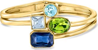Ross-Simons 14kt Yellow Gold-Plated Bangle Bracelet With Simulated Tonal Blue and Green Gemstones