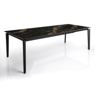 Oresteluchetta Mesa extensible cer&aacute;mica/acero calacatta negro-gris 77,5x90x160-220