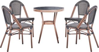 Beliani Conjunto De Comedor Exterior 4 Plazas Mesa Redonda De Rat&aacute;n Sint&eacute;tico Y Sillas Con Estructura De Aluminio Gris Rifreddo