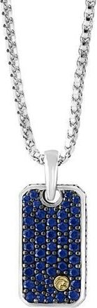 Effy Sterling Silver & 18K Yellow Gold Pav&eacute; Sapphire Dog Tag Pendant Necklace in Blue at Nordstrom Rack, Size 22