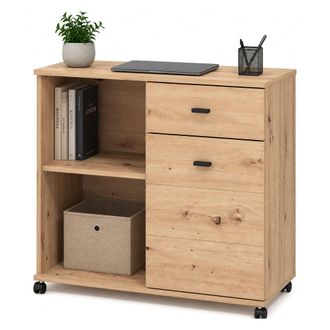 Dmora Aparador Majuli, Alacena 2 Estantes, Un Caj&oacute;n, 3 Compartimentos, 77x35x72h Cm Marr&oacute;n Roble Nodo