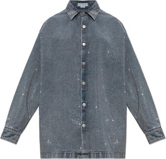 Stella McCartney Overhemden, Dames, Blauw, S, Denim, Denim overhemd met glinsterende applicaties