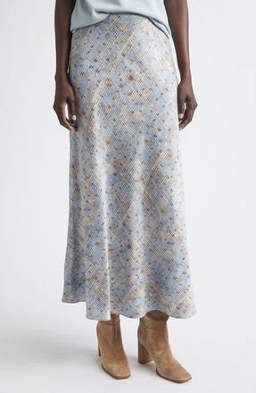 Lafayette 148 New York Bias Cut Stretch Silk A-Line Maxi Skirt in Blue Oasis Multi at Nordstrom, Size 2