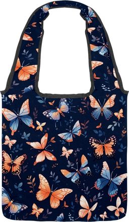 Generic Colorful Art Butterfly Reversible Canvas Shoulder Tote - Double-Sided Print, 12oz Cotton, 27cm Drop, Fold-Flat Bag for Travel, Shopping, Street Outing