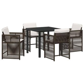 Berkfield Home 5 Piece Garden Dining Set with Cushions Brown Poly Rattan