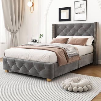 Matteo Grey Velvet Upholstered Single Bed with Button Tufting