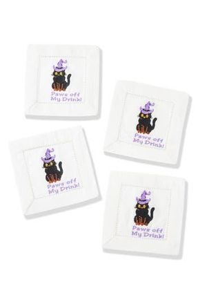 Tiramisu Paws Off My Drink Embroidered Linen Cocktail Napkins in Black/Purple at Nordstrom Rack