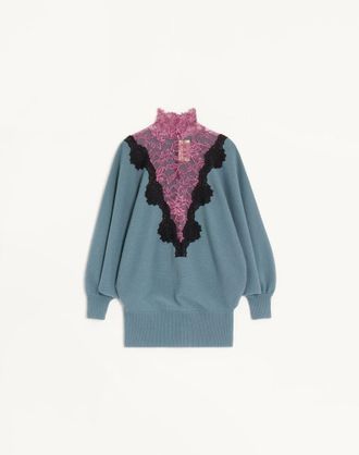 Valentino Maglia In Lana Con Pizzo Donna PETROLIO/NERO/ROSA XS