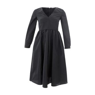 Lardini Zwarte V-hals Lange Jurk - Dames - Casual kleedjes - Zwart - S - Polyester - Kleedjes