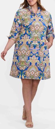 Foxcroft Tammy Paisley Print Shirtdress in Blue/Multi at Nordstrom, Size 3X