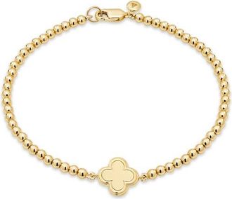 Devata Clover Beaded Ball Bracelet in Gold Plated Sterling Silver in Yellow Gold at Nordstrom, Size 7.5