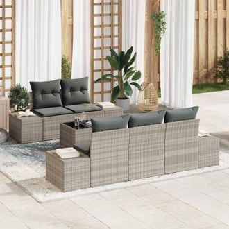 vidaXL Conjunto De Sof&aacute; De Jard&iacute;n 6 Pcs Gris Claro Polirat&aacute;n Vidaxl
