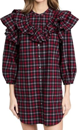 Something Navy Plaid Ruffle Button Up Dress In Red Combo