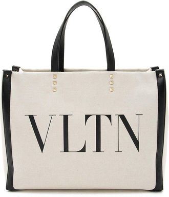 Valentino Black Canvas Rockstud Vltn Grande Plage Small Tote (Authentic Pre-Loved)