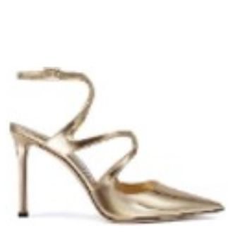 Jimmy Choo London Azia 75 Gold Leather Pumps, Brand Size 35.5 ( US Size 5.5 )