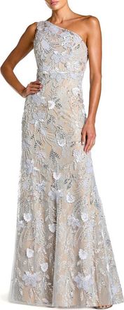 Mac Duggal One Shoulder Embellished Lace Trumpet Gown in Powder Blue at Nordstrom, Size 12