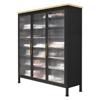 OEM Gran Armario Para Zapatos Negro De 7 Niveles Con Puertas De Vidrio Cerradas