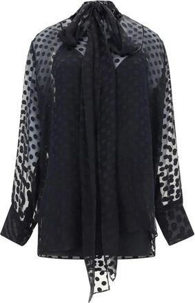 Givenchy Satijnen Blouse met Polka Dot en Lavalliere - Dames - Overhemden - Zwart - S - Satijn - Overhemden