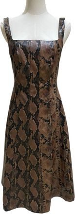 7 For All Mankind Snake Faux Leather Square Neck Sleeveless Midi Dress In Brown
