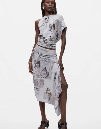 Desigual gonna asimmetrica stampata grigia-Grigio
